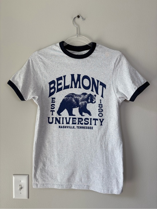 Tops - Belmont University Vintage Inspired Bear Ringer Tee in Navy and Heather Gray